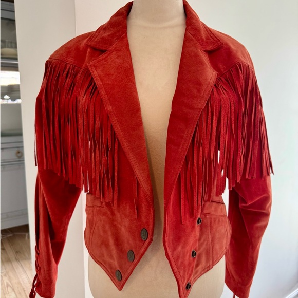 Wilson Jackets & Blazers - Wilson Red Suede Fringed Blazer